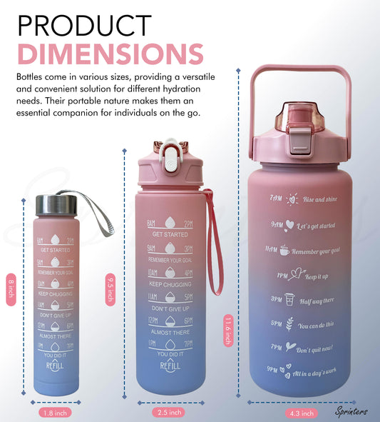 SPRINTERS - Large 2 Liters Water Bottle 64Oz BPA Free, Multicolor - Leak Proof With Straw, Motivational Quote And Time Marker, Anti Slip For Sport ,Fitness, Gym , Picnic Outdoor(Pink/Blue Gradient)
